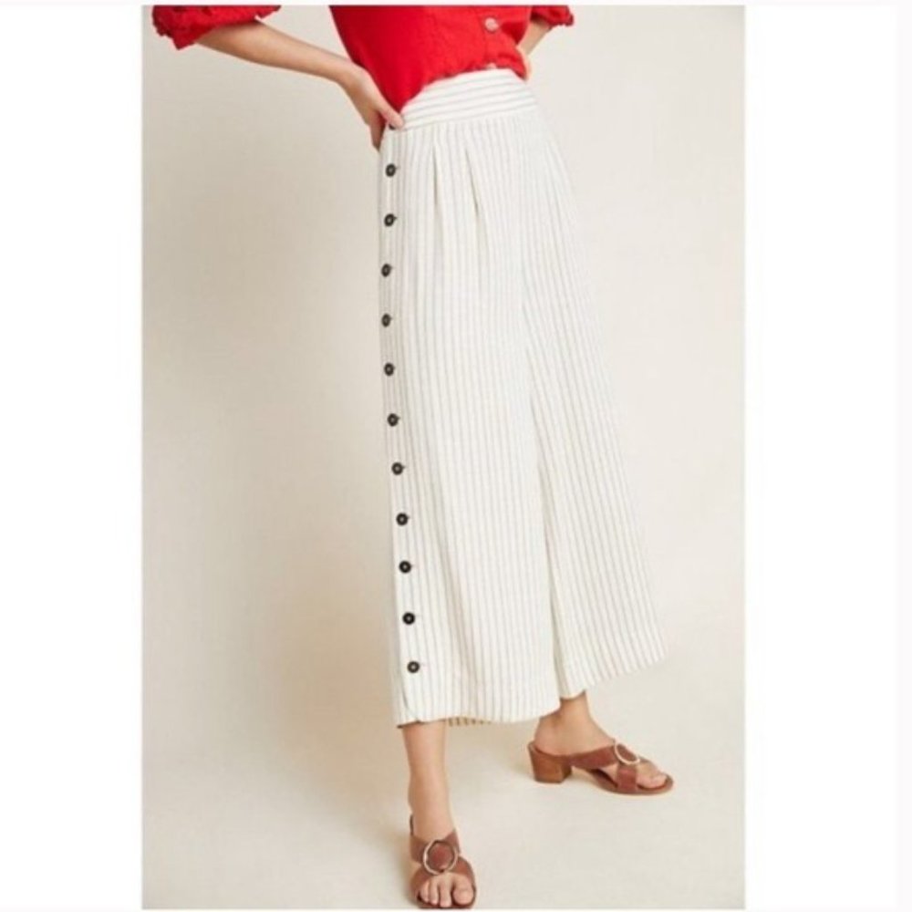 Anthropologie Striped Button Wide Leg Ankle Pants